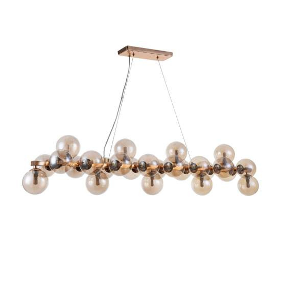 Lampadario Contemporaneo Dallas Metallo Oro 25 Luci Diffusori Vetro Ambra MOD547PL-25G