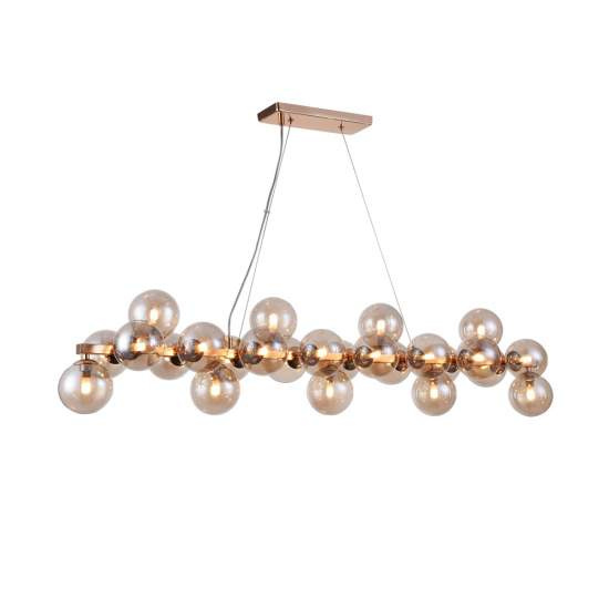 Lampadario Contemporaneo Dallas Metallo Oro 25 Luci Diffusori Vetro Ambra MOD547PL-25G