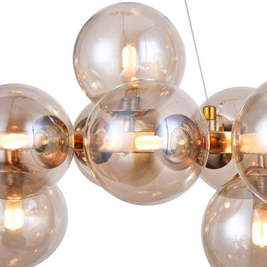 Lampadario Contemporaneo Dallas Metallo Oro 25 Luci Diffusori Vetro Ambra MOD547PL-25G