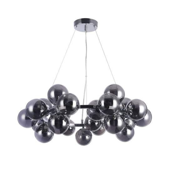 Lampadario Contemporaneo Dallas Metallo Cromo 25 Luci Diffusori Fumè MOD548PL-25CH
