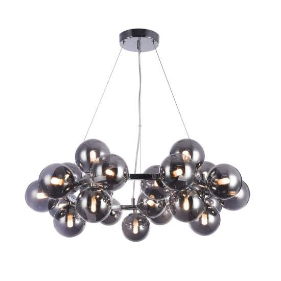 Lampadario Contemporaneo Dallas Metallo Cromo 25 Luci Diffusori Fumè MOD548PL-25CH
