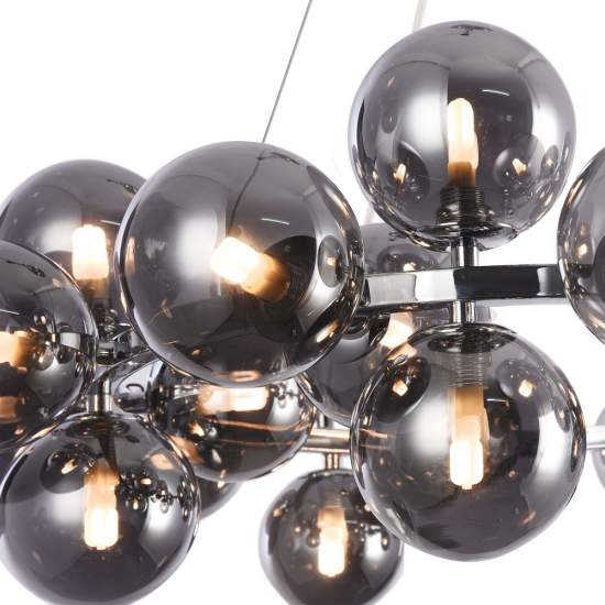 Lampadario Contemporaneo Dallas Metallo Cromo 25 Luci Diffusori Fumè MOD548PL-25CH