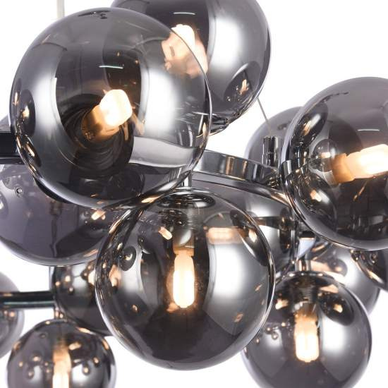 Lampadario Contemporaneo Dallas Metallo Cromo 25 Luci Diffusori Fumè MOD548PL-25CH