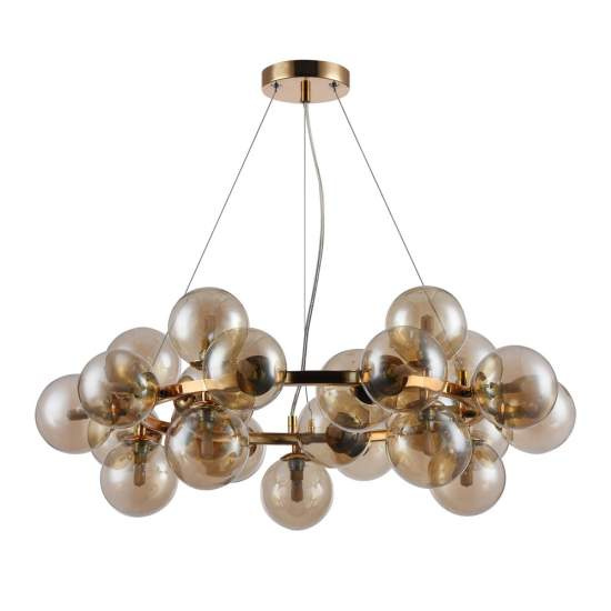 Lampadario Contemporaneo Dallas Metallo Oro 25 Luci Diffusori Ambra MOD548PL-25G