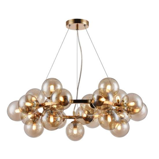 Lampadario Contemporaneo Dallas Metallo Oro 25 Luci Diffusori Ambra MOD548PL-25G