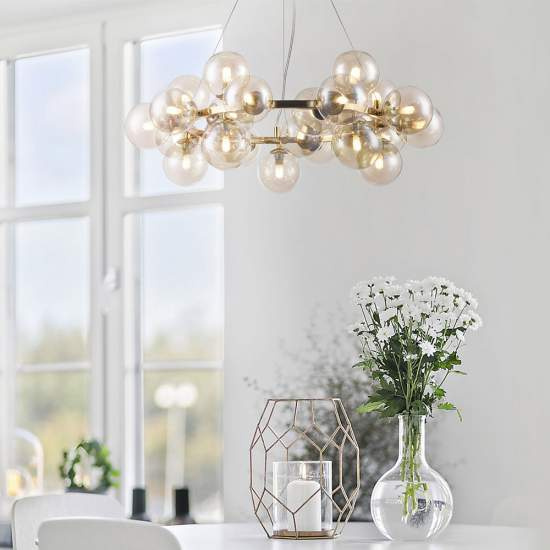 Lampadario Contemporaneo Dallas Metallo Oro 25 Luci Diffusori Ambra MOD548PL-25G