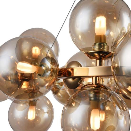 Lampadario Contemporaneo Dallas Metallo Oro 25 Luci Diffusori Ambra MOD548PL-25G