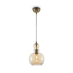 Sospensione Vintage Tone Metallo Bronzo 1 Luce Diffusore Vetro Ambra