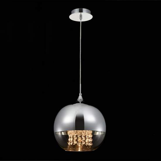 Lampadario Contemporaneo Fermi Metallo Nichel 1 Luce Diffusori Vetro Trasparente P140-PL-170-1-N