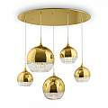 Lampadario Contemporaneo Fermi Metallo Oro 5 Luci Diffusori Vetro E Metallo P140-PL-170-5-G
