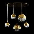 Lampadario Contemporaneo Fermi Metallo Oro 5 Luci Diffusori Vetro E Metallo P140-PL-170-5-G
