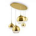 Lampadario Contemporaneo Fermi Metallo Oro 5 Luci Diffusori Vetro E Metallo P140-PL-170-5-G