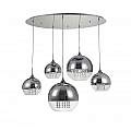 Lampadario Contemporaneo Fermi Metallo Nichel 5 Luci Diffusori Vetro E Metallo P140-PL-170-5-N