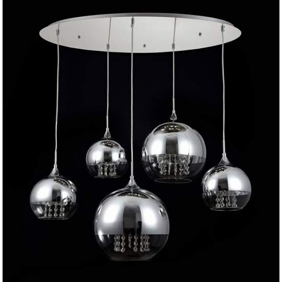 Lampadario Contemporaneo Fermi Metallo Nichel 5 Luci Diffusori Vetro E Metallo P140-PL-170-5-N