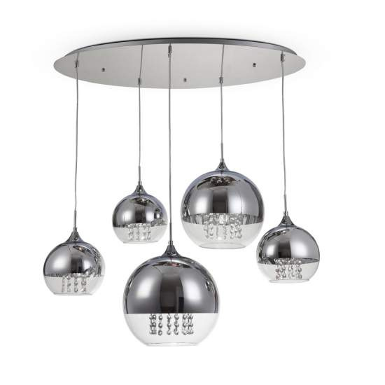 Lampadario Contemporaneo Fermi Metallo Nichel 5 Luci Diffusori Vetro E Metallo P140-PL-170-5-N