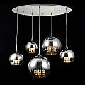 Lampadario Contemporaneo Fermi Metallo Nichel 5 Luci Diffusori Vetro E Metallo P140-PL-170-5-N