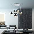 Lampadario Contemporaneo Fermi Metallo Nichel 5 Luci Diffusori Vetro E Metallo P140-PL-170-5-N
