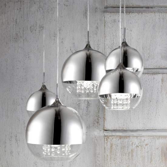Lampadario Contemporaneo Fermi Metallo Nichel 5 Luci Diffusori Vetro E Metallo P140-PL-170-5-N