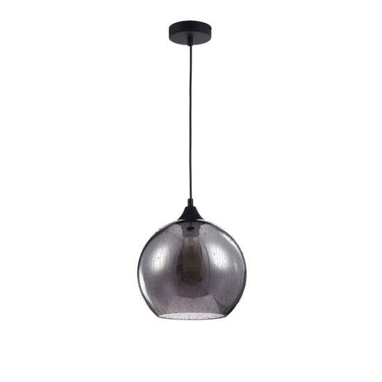 Sospensione Contemporanea Bergen Metallo Nero 1 Luce Diffusore Fumè T314-11-B