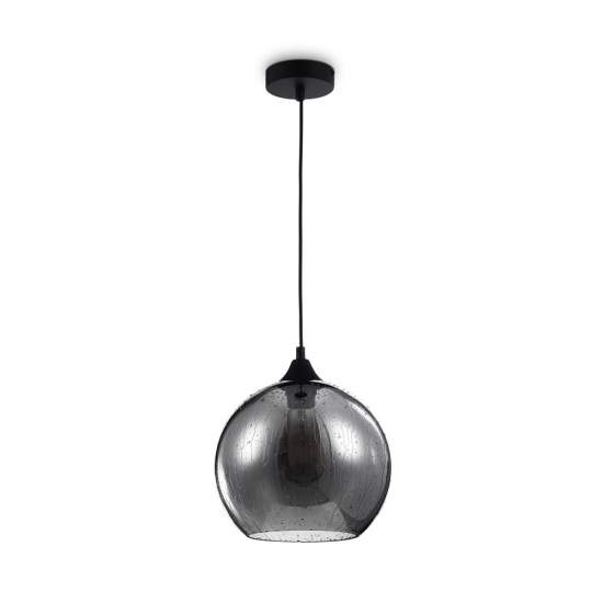 Sospensione Contemporanea Bergen Metallo Nero 1 Luce Diffusore Fumè T314-11-B