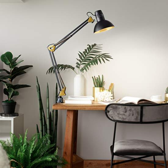 Lampada Da Scrivania Moderna Arc Nero E Oro 1 Luce E27 4025NOR