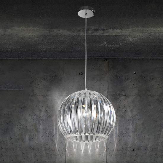 Lampadario In Metallo Contemporaneo Slice Cromo Trasparente 1 Luce E27 Piccolo 5860T