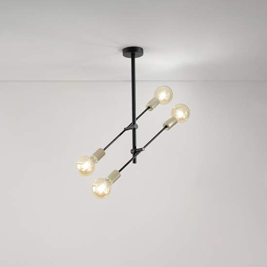 Lampadario In Metailo Ndustrial Vector Nero 4 Luci E27 6604N