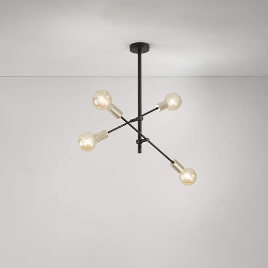 Lampadario In Metailo Ndustrial Vector Nero 4 Luci E27 6604N