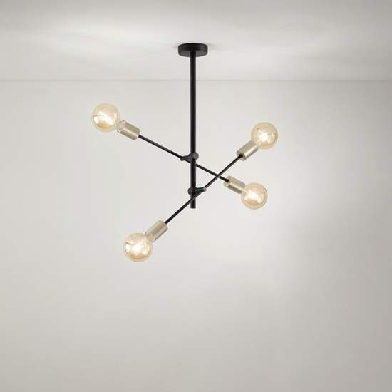 Lampadario In Metailo Ndustrial Vector Nero 4 Luci E27 6604N