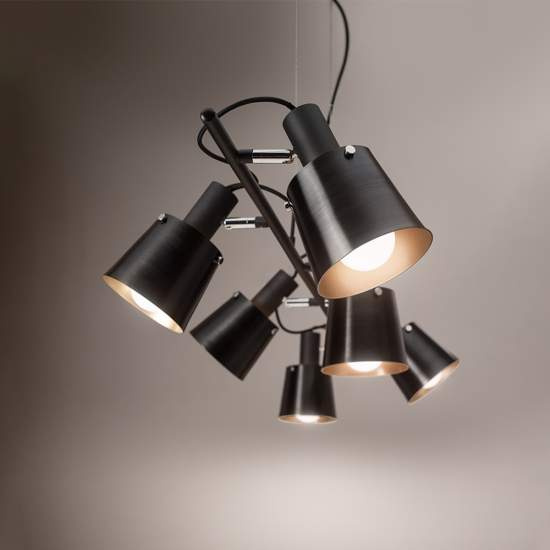 Lampadario In Metallo Contemporaneo Megafono Nero 6 Luci E27 6806N