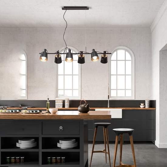 Lampadario In Metallo Contemporaneo Megafono Nero 6 Luci E27 6806N