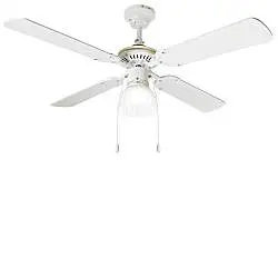 Ventilatore Metallo Bianco 1 Luce E27 4 Pale Legno Bianco Gemini