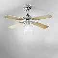 Ventilatore Metallo Cromo Spazzolato 1 Luce E27 4 Pale Legno Bianco Noce Gemini 7064CR
