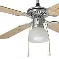 Ventilatore Metallo Cromo Spazzolato 1 Luce E27 4 Pale Legno Bianco Noce Gemini 7064CR