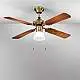 Ventilatore Metallo Ottone Brunito 1 Luce E27 4 Pale Legno Noce Scuro Gemini