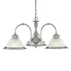 Lampadario Contemporaneo American Dinner Acciaio Argento Vetro 3 Luci E27