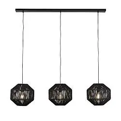 Lampadario Contemporaneo Vimini Acciaio Nero Tessuto 3 Luci E27