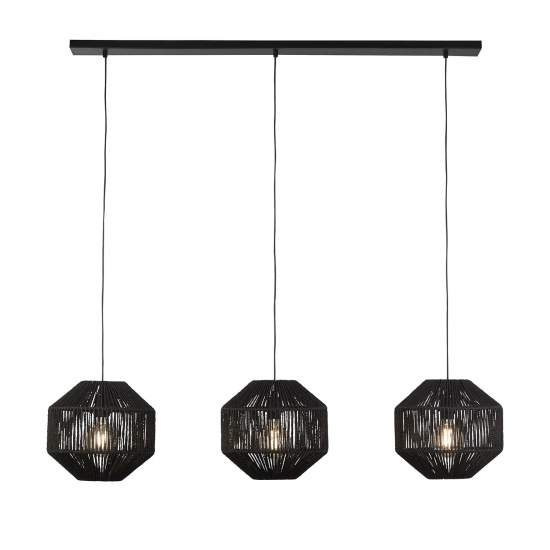 Lampadario Contemporaneo Vimini Acciaio Nero Tessuto 3 Luci E27 11201-3BK