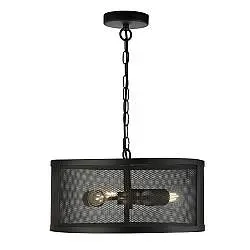 Lampadario Industrial-Nordico Rete Acciaio Nero 3 Luci E27