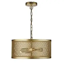 Lampadario Industrial-Nordico Rete Acciaio Oro 3 Luci E27