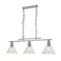 Lampadario Contemporaneo Piramide Acciaio Argento Vetro Trasparente 3 Luci E27