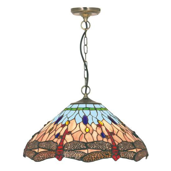 Sospensione Tiffany Libellula Metallo Ottone Vetro 1 Luce E27 1283-16