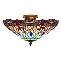 Plafoniera Tiffany Libellula Metallo Ottone Vetro 3 Luci E14 | SearchLight