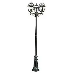 Lampione Da Esterno Vintage Nuova Orleans Alluminio Nero Vetro Oro 3 Luci E27