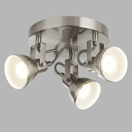 Plafoniera Tonda Contemporanea Focus Spot Acciaio Argento Bianco 3 Luci Gu10 | Plafoniere - Lampade da soffitto | Luce Art Shop Plafoniera Tonda Contemporanea Focus Spot Acciaio Argento Bianco 3 Luci Gu10 | SearchLight