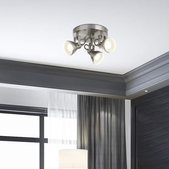 Plafoniera Tonda Contemporanea Focus Spot Acciaio Argento Bianco 3 Luci Gu10 | Plafoniere - Lampade da soffitto | Luce Art Shop Plafoniera Tonda Contemporanea Focus Spot Acciaio Argento Bianco 3 Luci Gu10 | SearchLight