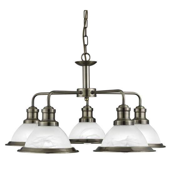 Lampadario Contemporaneo Bistro Acciaio Ottone Vetro 5 Luci E27 1595-5AB