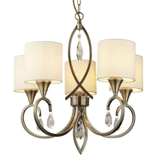 Lampadario Contemporaneo Alberto Acciaio Ottone Vetro Bianco 5 Luci E14 1605-5AB