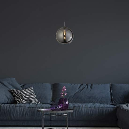 Sospensione Contemporanea Balls Acciaio Cromo Vetro Fumè 1 Luce E27 D30Cm 1632SM