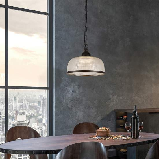 Sospensione Contemporanea Highworth Acciaio Nero Vetro Trasparente 1 Luce E27 1682BK